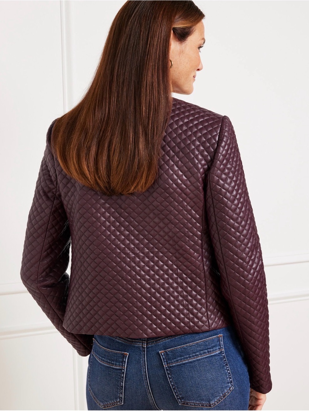 Talbots Quilted Bomber Jacket in Plum/Burgandy with Gold Buttons - Picture 2 of 6